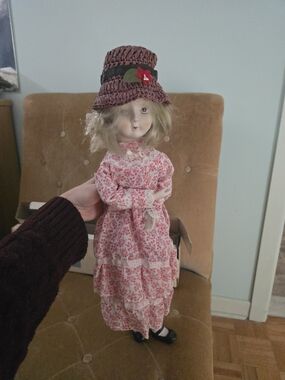 Vintage Doll of China with Cloth Body in Western Dress